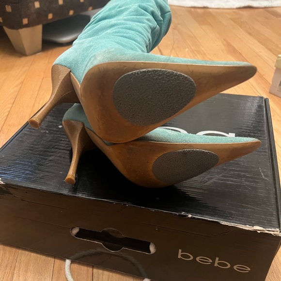 Bebe Y2K Pointy Toe Slouch Boots Aqua, Teal Suede/Leather - Picture 8 of 9